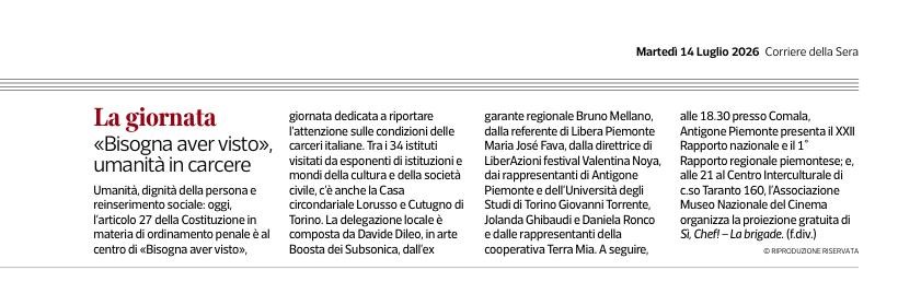 Corriere della Sera – “Bisogna aver visto”, umanità in carcere